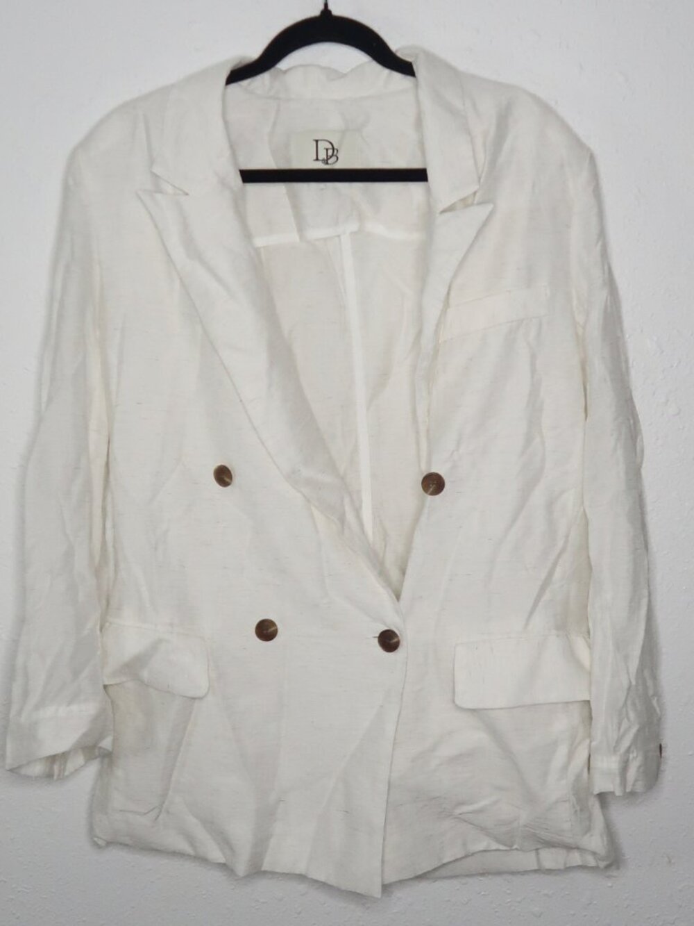 D&B Dabagirl White Oatmeal Linen Double Breasted Blazer